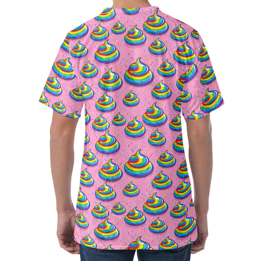 Rainbow Poop Pattern Print Men's Velvet T-Shirt