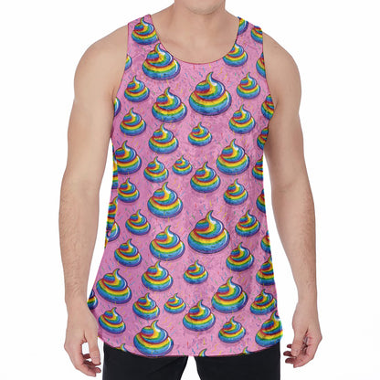 Rainbow Poop Pattern Print Men's Velvet Tank Top