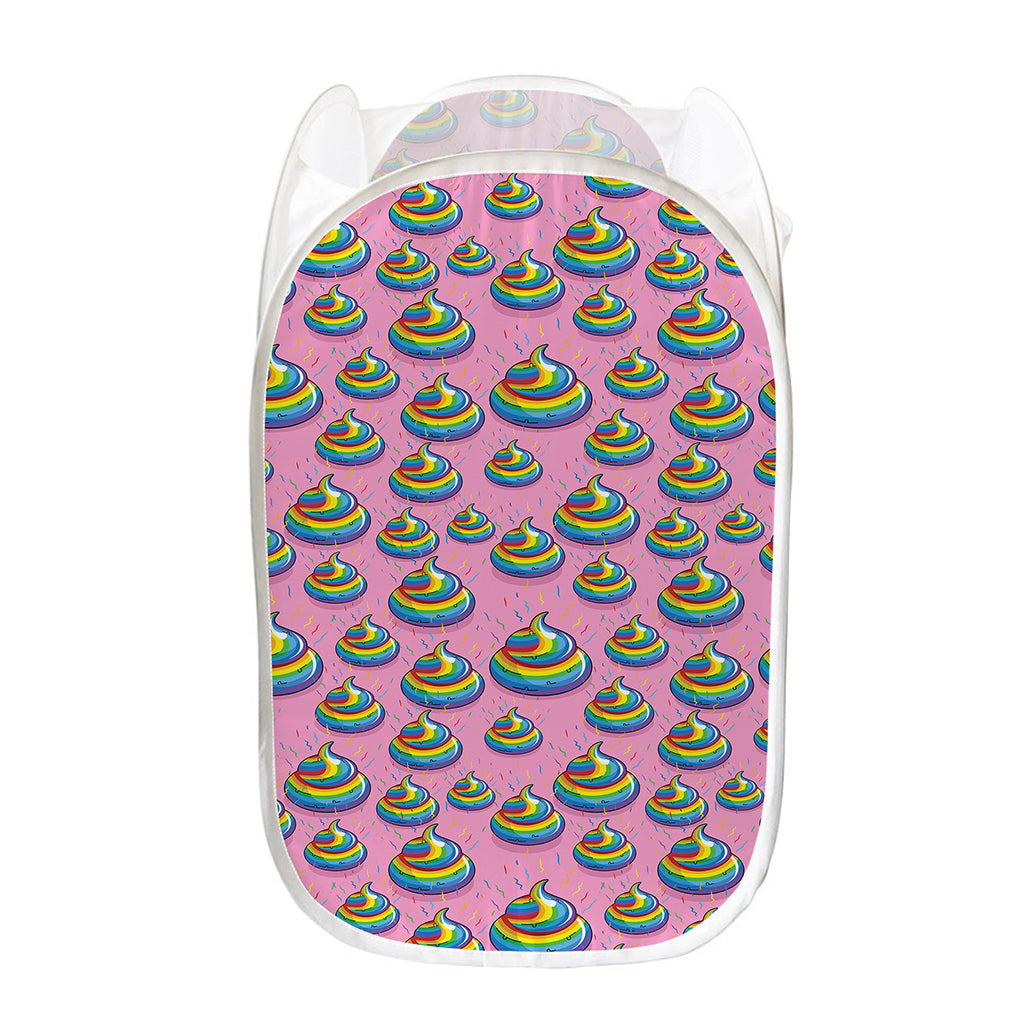 Rainbow Poop Pattern Print Mesh Laundry Hamper