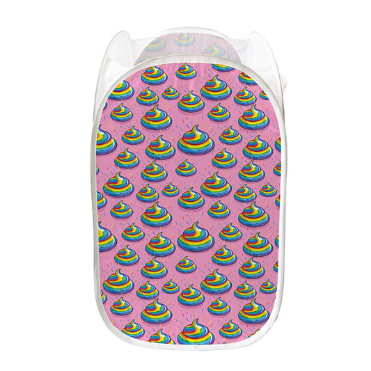 Rainbow Poop Pattern Print Mesh Laundry Hamper