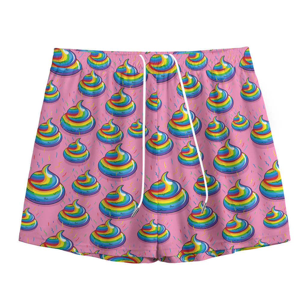Rainbow Poop Pattern Print Mesh Shorts