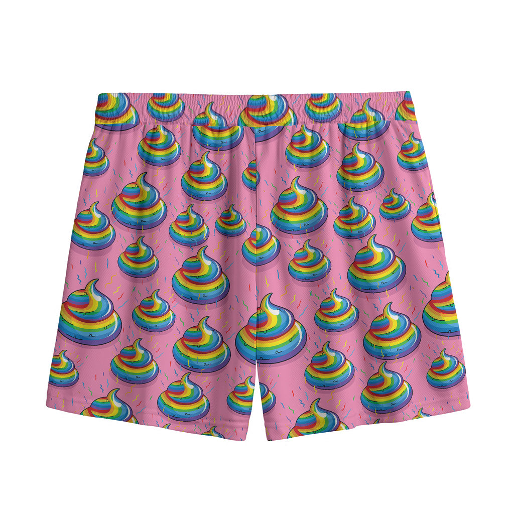 Rainbow Poop Pattern Print Mesh Shorts