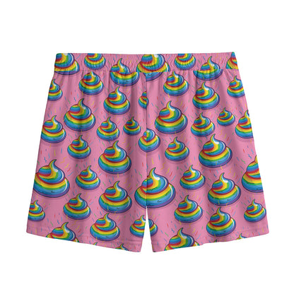 Rainbow Poop Pattern Print Mesh Shorts