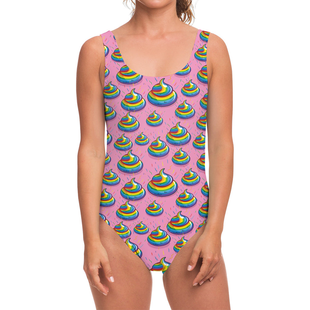 Rainbow Poop Pattern Print One Piece Swimsuit