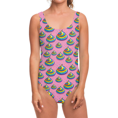 Rainbow Poop Pattern Print One Piece Swimsuit