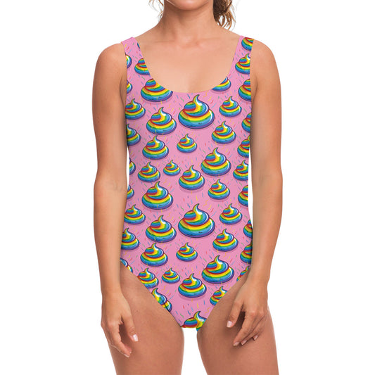 Rainbow Poop Pattern Print One Piece Swimsuit