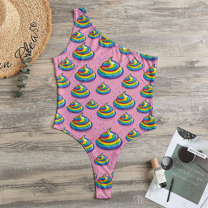 Rainbow Poop Pattern Print One Shoulder Bodysuit