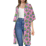 Rainbow Poop Pattern Print Open Front Beach Cover Up