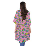 Rainbow Poop Pattern Print Open Front Beach Cover Up