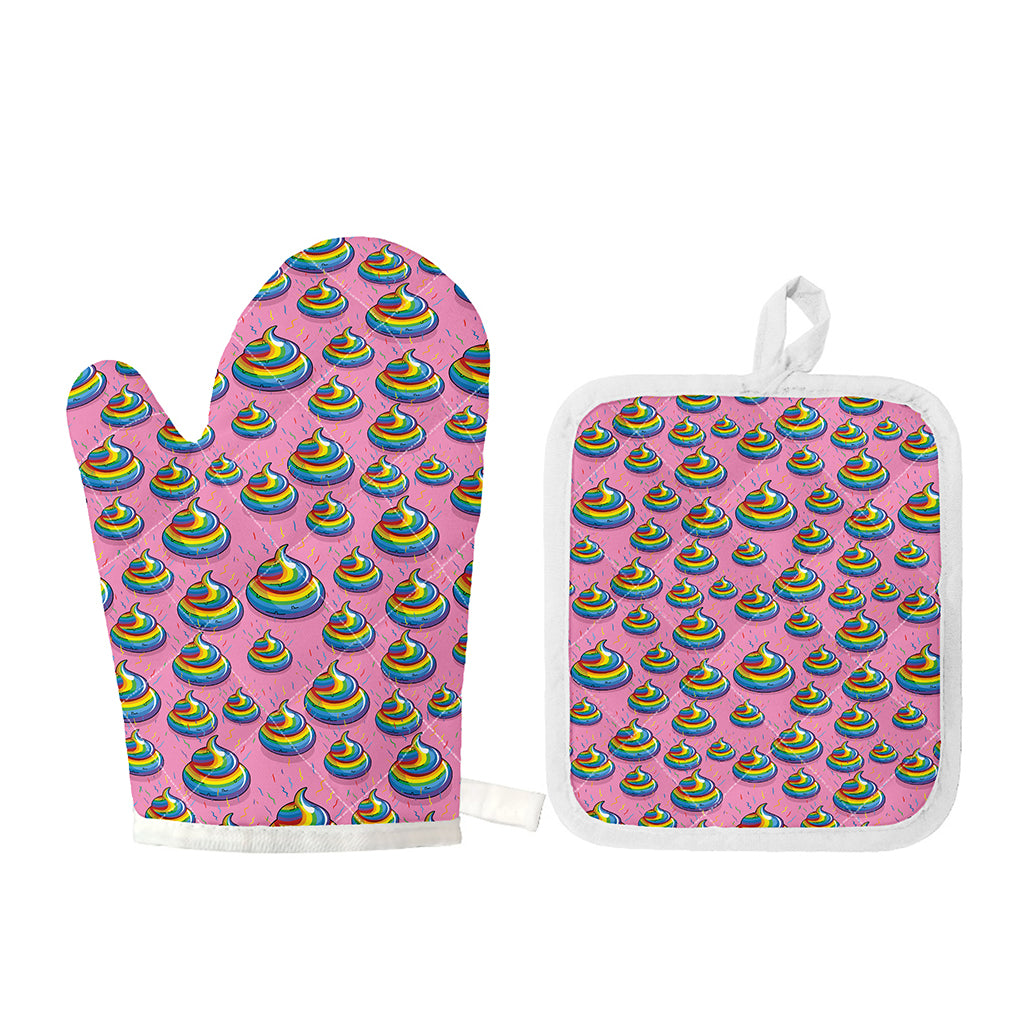 Rainbow Poop Pattern Print Oven Mitt And Pot Holder Set