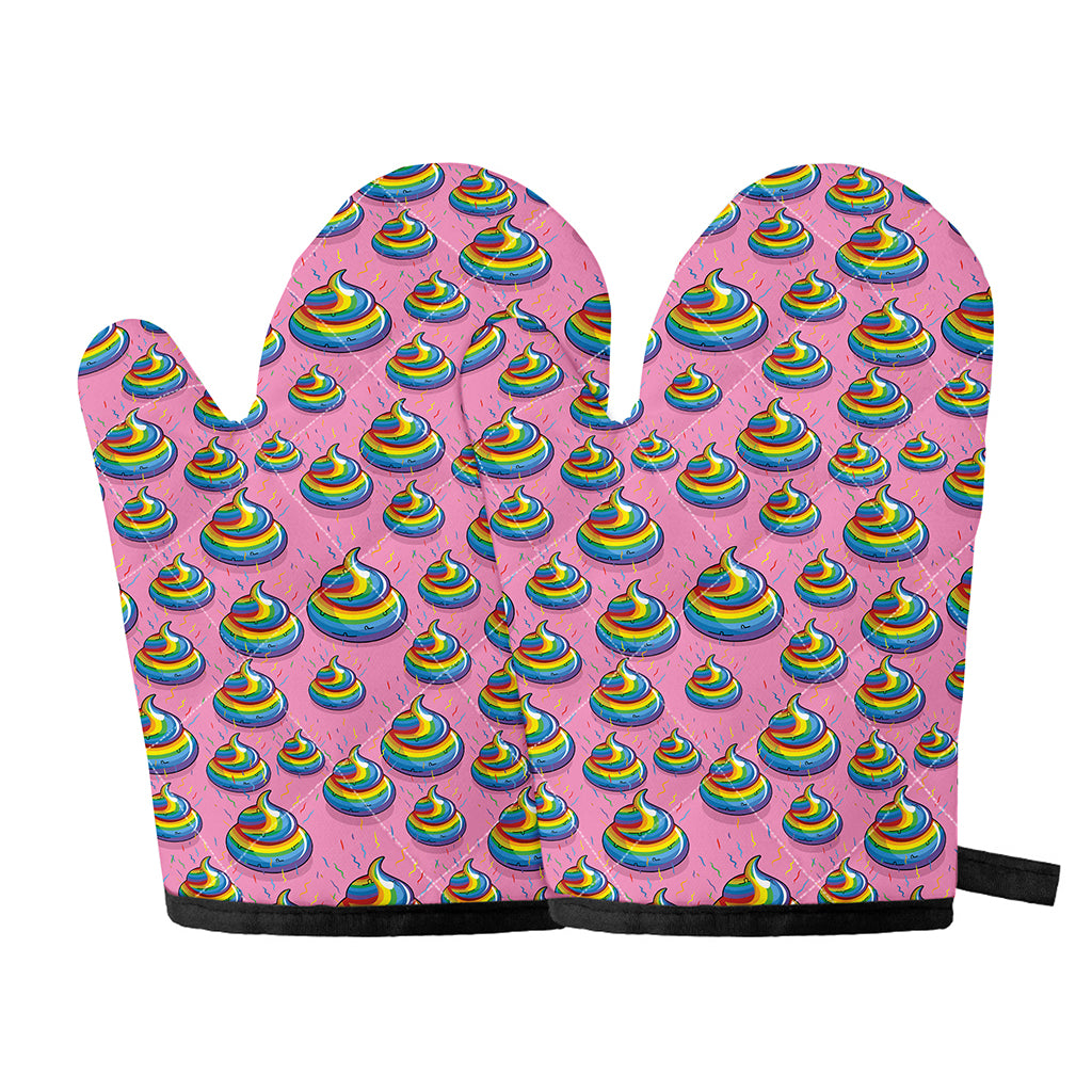 Rainbow Poop Pattern Print Oven Mitts