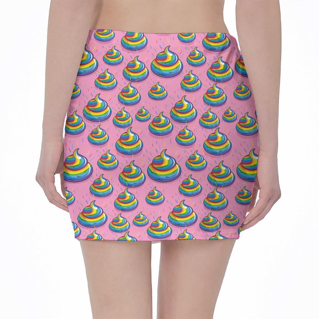 Rainbow Poop Pattern Print Pencil Mini Skirt