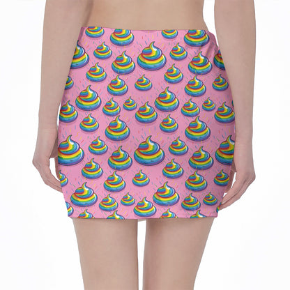 Rainbow Poop Pattern Print Pencil Mini Skirt