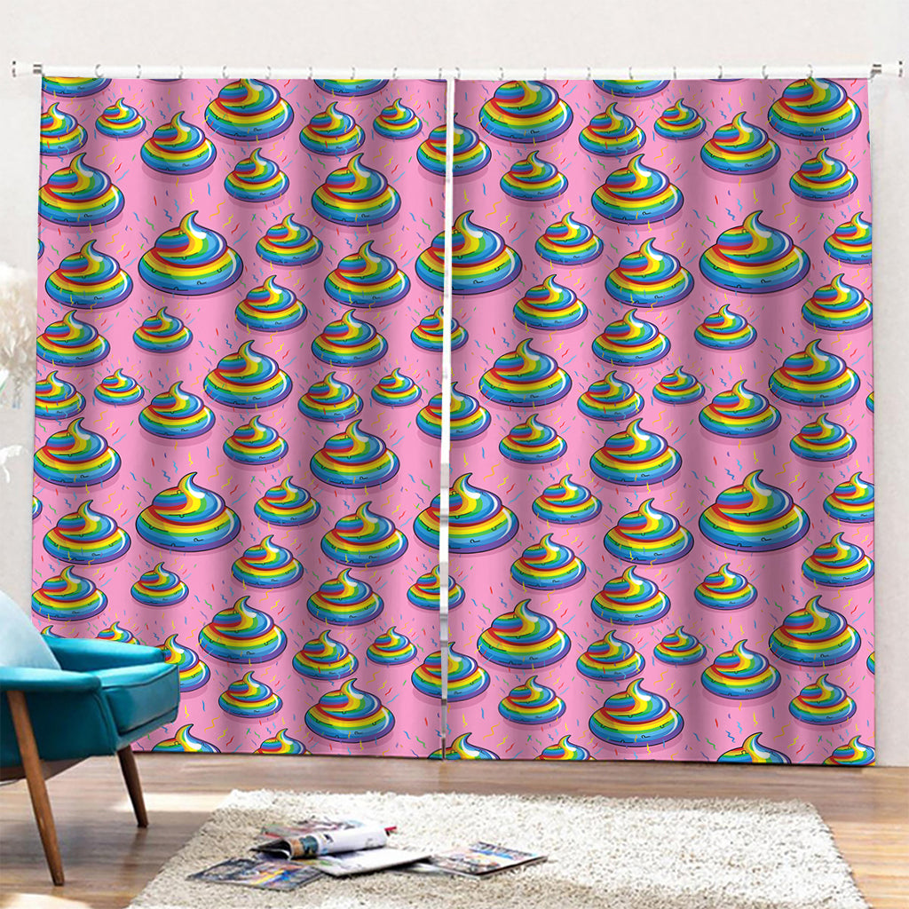 Rainbow Poop Pattern Print Pencil Pleat Curtains