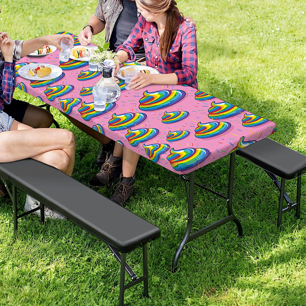Rainbow Poop Pattern Print Picnic Table Cover