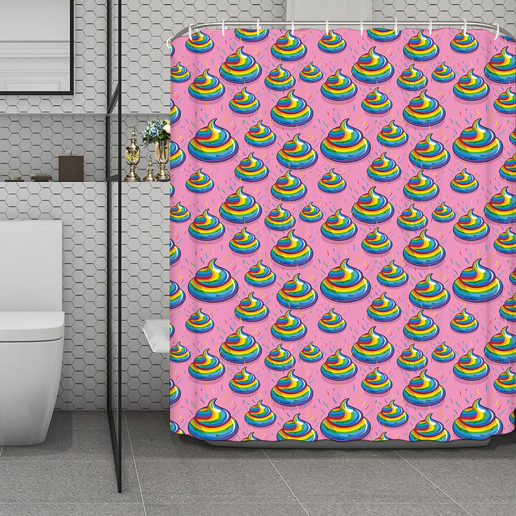 Rainbow Poop Pattern Print Polyester Shower Curtain