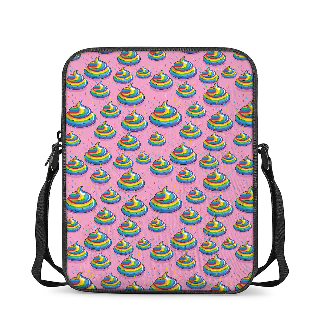 Rainbow Poop Pattern Print Rectangular Crossbody Bag