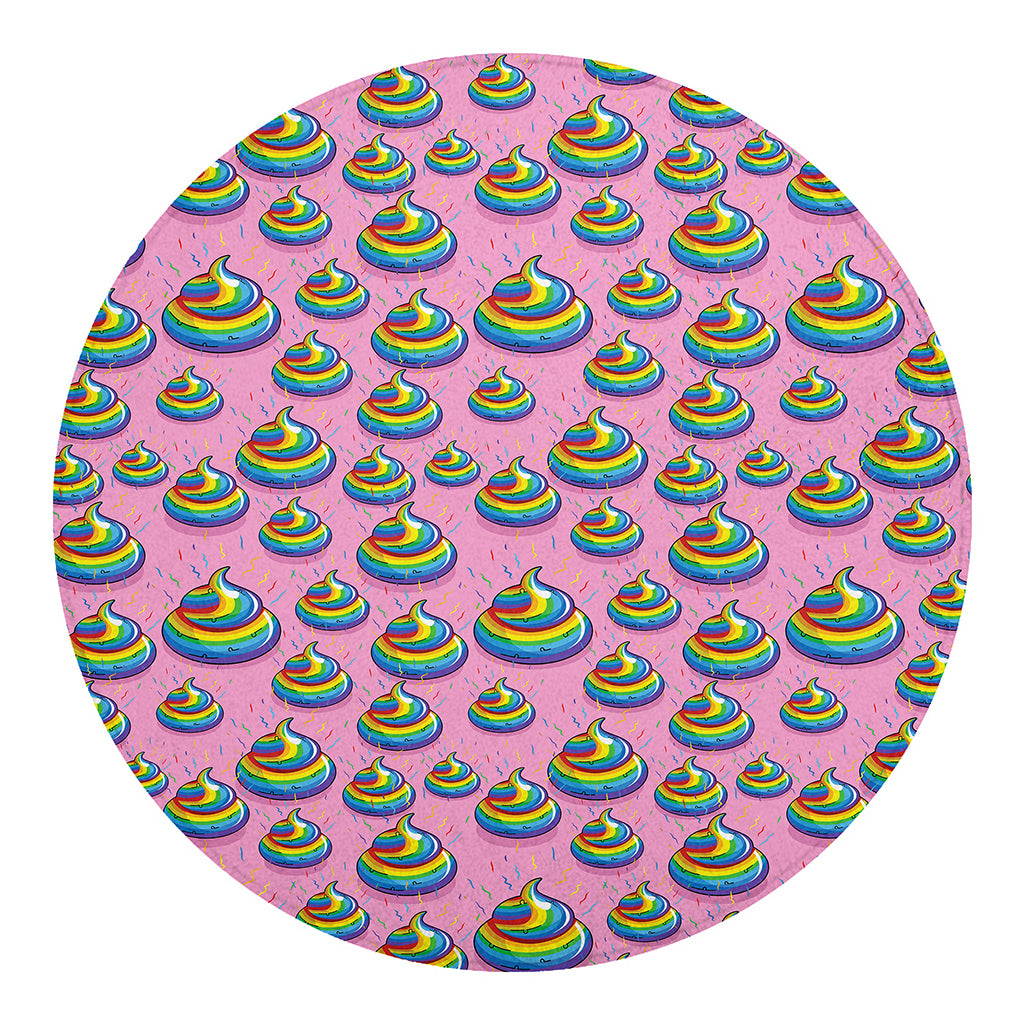 Rainbow Poop Pattern Print Round Blanket