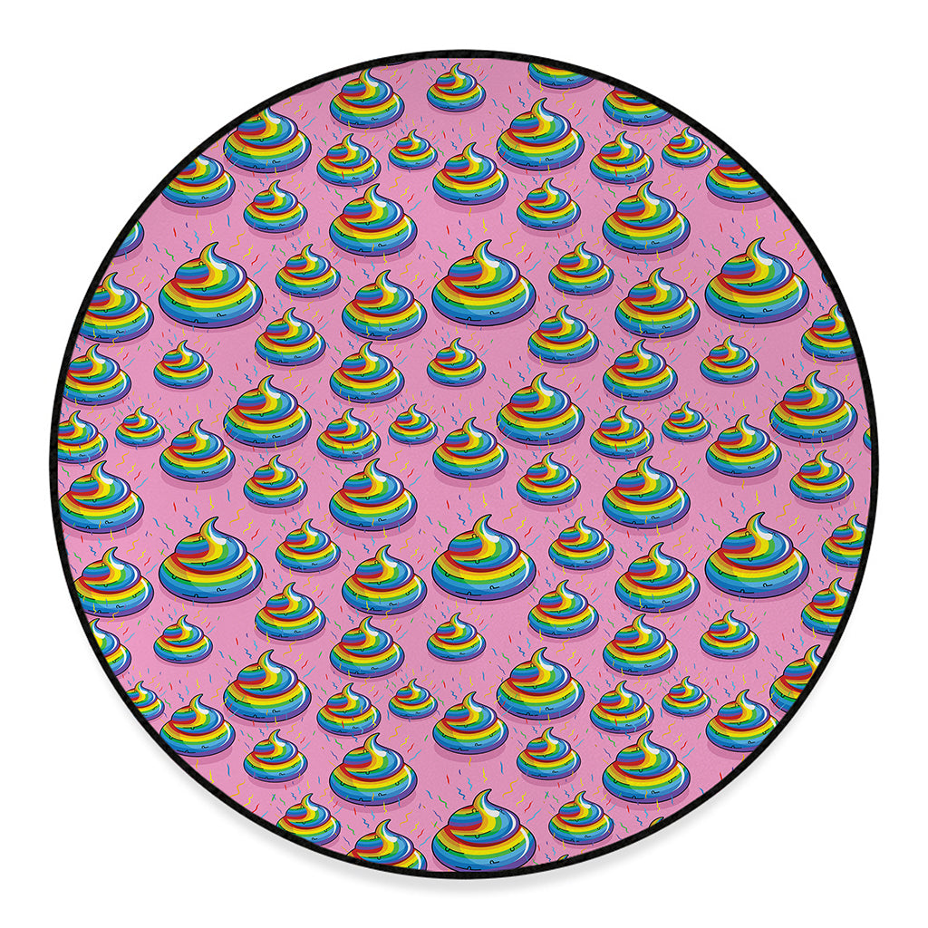 Rainbow Poop Pattern Print Round Floor Mat