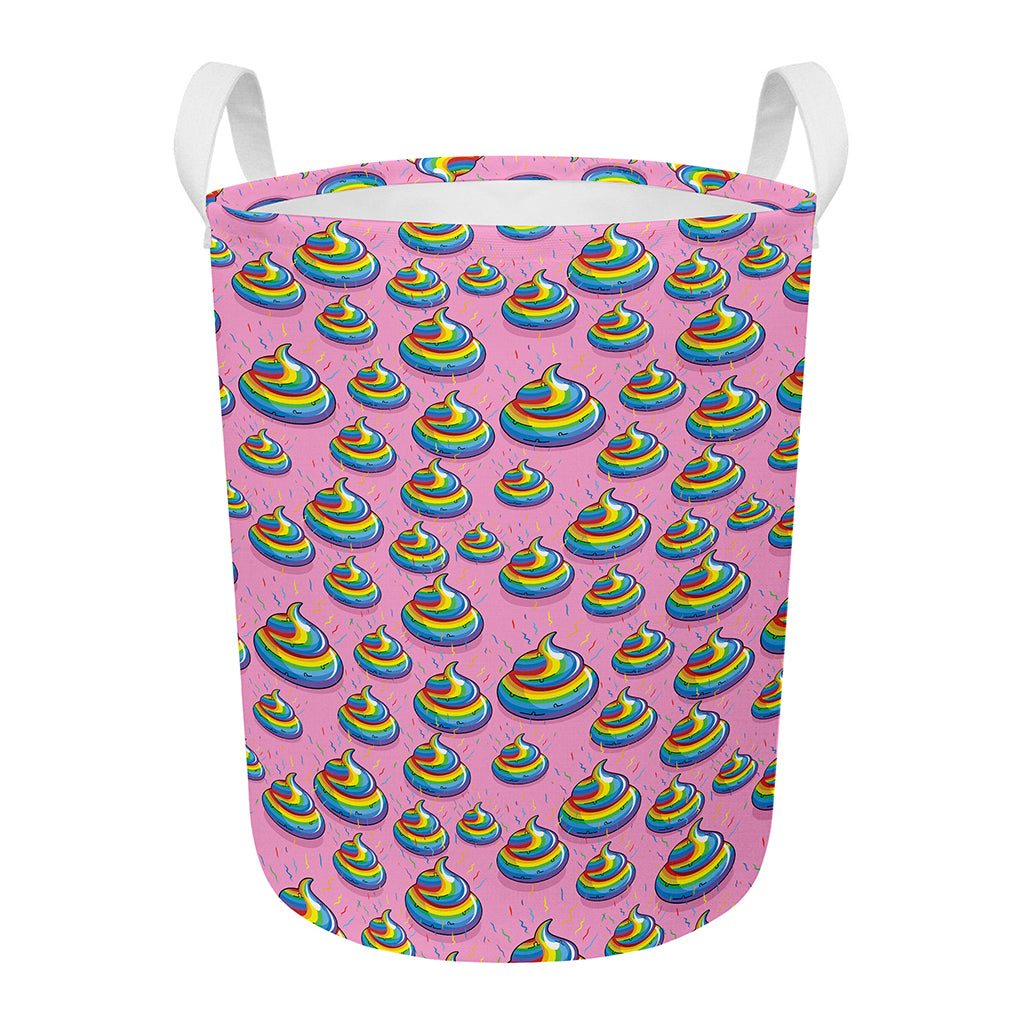 Rainbow Poop Pattern Print Round Laundry Basket