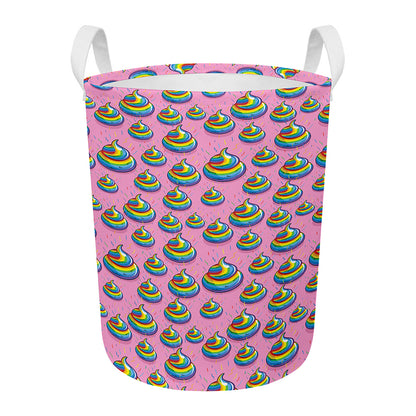 Rainbow Poop Pattern Print Round Laundry Basket