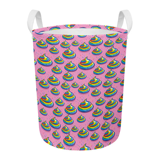 Rainbow Poop Pattern Print Round Laundry Basket