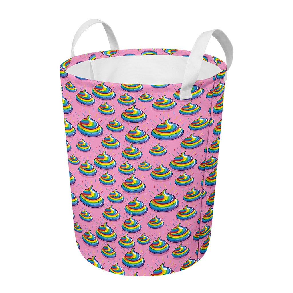 Rainbow Poop Pattern Print Round Laundry Basket