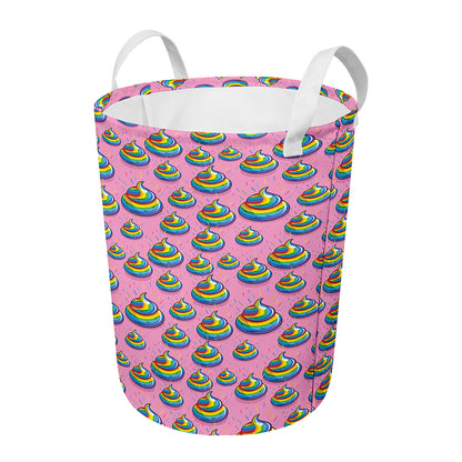 Rainbow Poop Pattern Print Round Laundry Basket