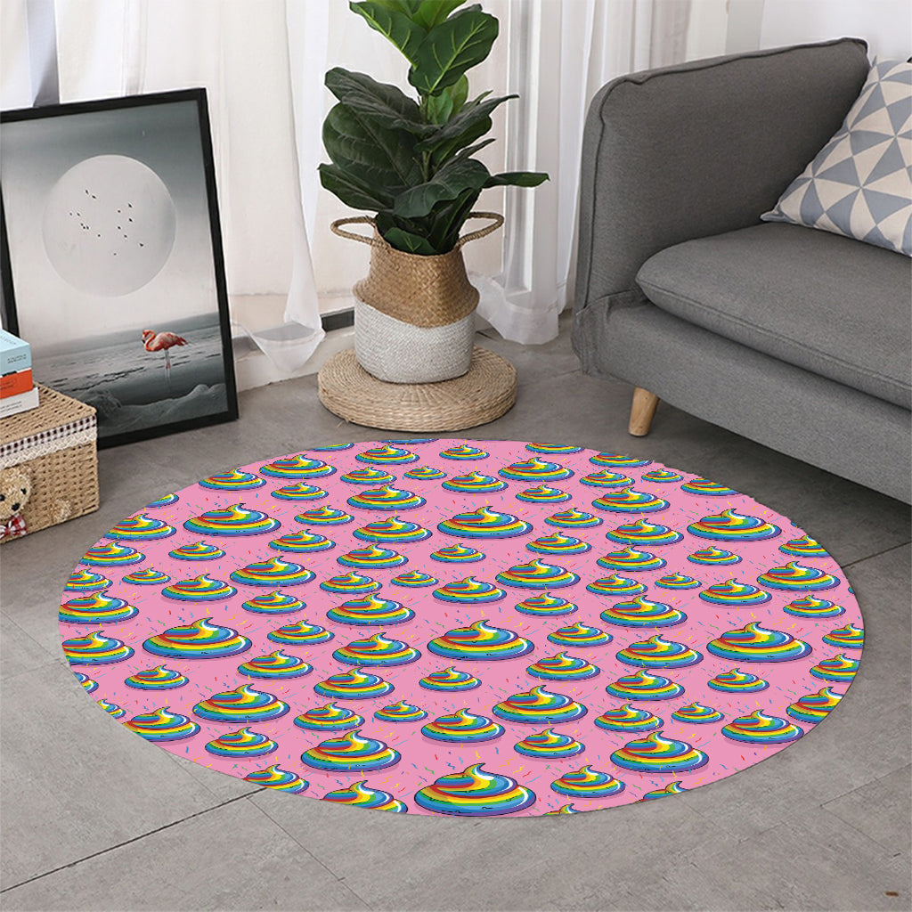 Rainbow Poop Pattern Print Round Rug
