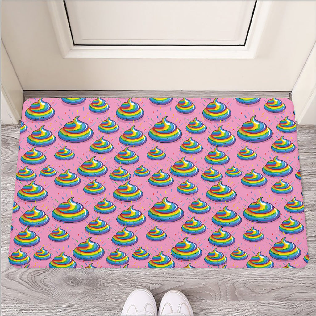 Rainbow Poop Pattern Print Rubber Doormat