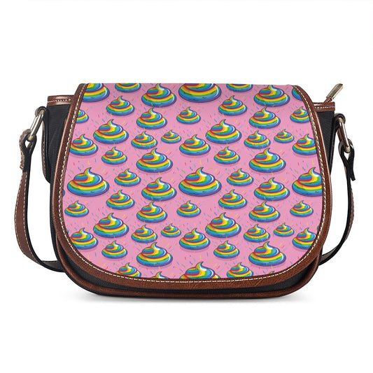 Rainbow Poop Pattern Print Saddle Bag