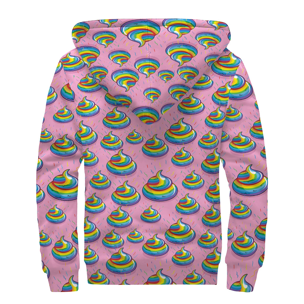 Rainbow Poop Pattern Print Sherpa Lined Zip Up Hoodie