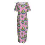 Rainbow Poop Pattern Print Short Sleeve Long Nightdress