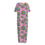 Rainbow Poop Pattern Print Short Sleeve Long Nightdress