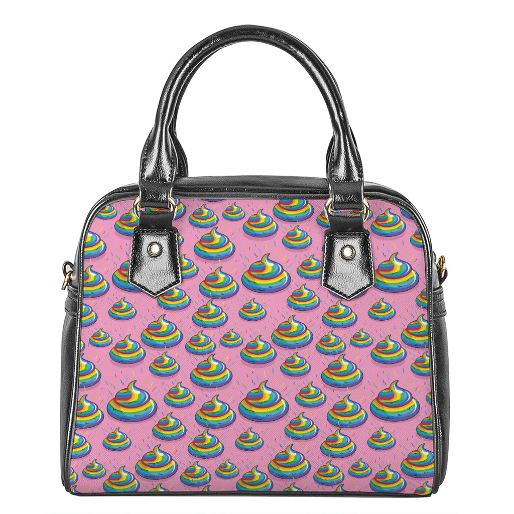 Rainbow Poop Pattern Print Shoulder Handbag