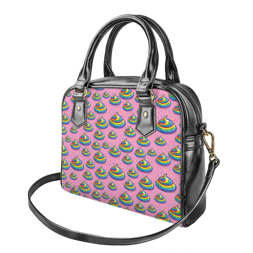 Rainbow Poop Pattern Print Shoulder Handbag