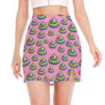 Rainbow Poop Pattern Print Side Slit Mini Skirt