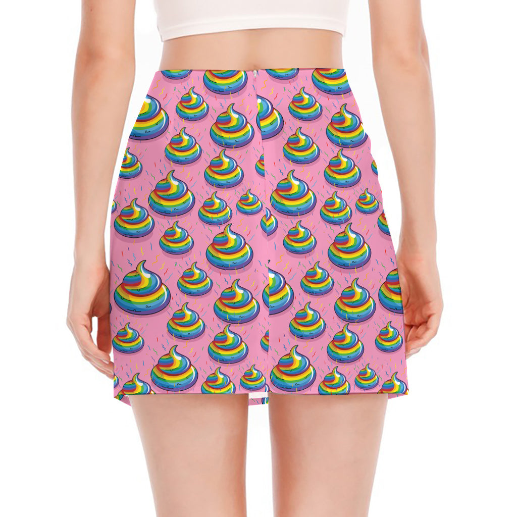 Rainbow Poop Pattern Print Side Slit Mini Skirt
