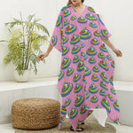 Rainbow Poop Pattern Print Silk V-Neck Kaftan Dress