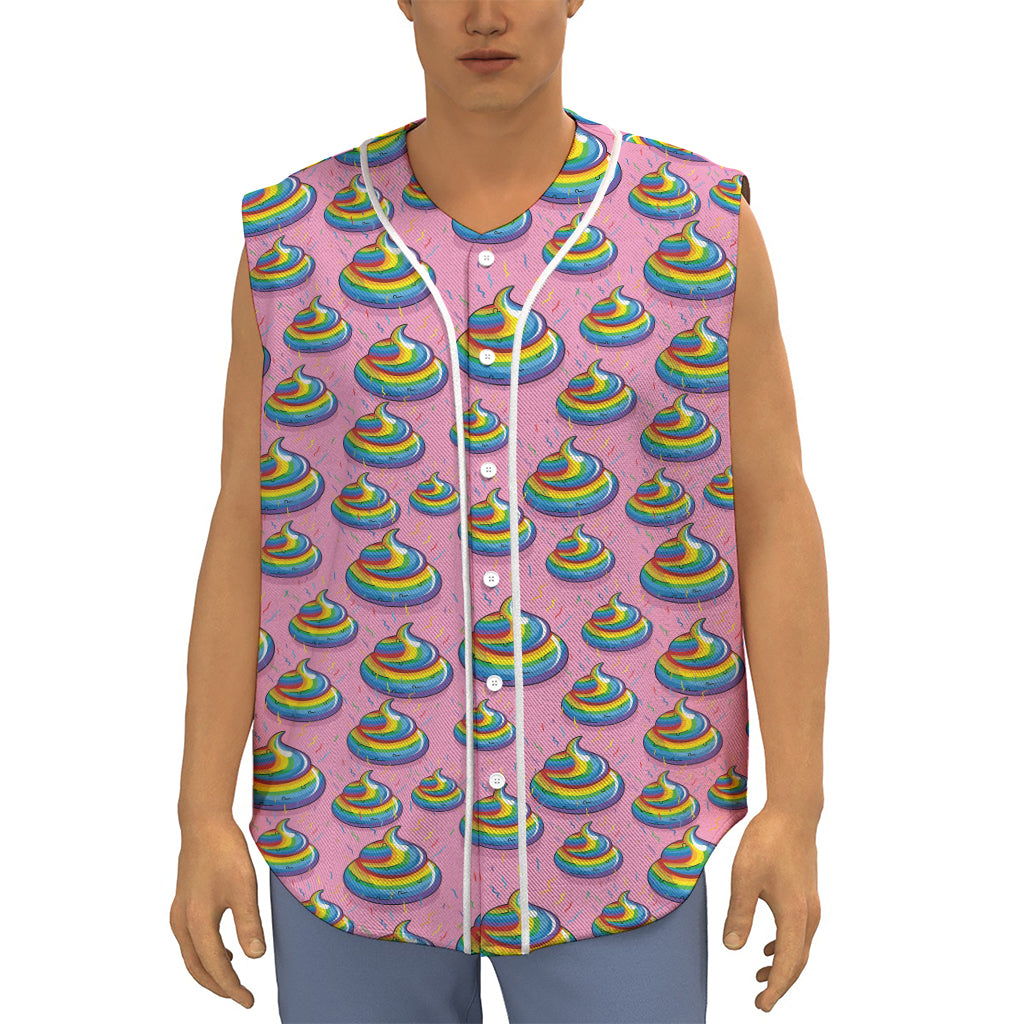Rainbow Poop Pattern Print Sleeveless Baseball Jersey