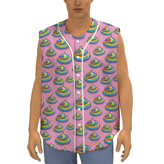 Rainbow Poop Pattern Print Sleeveless Baseball Jersey
