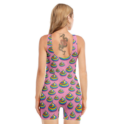 Rainbow Poop Pattern Print Sleeveless One Piece Swimsuit