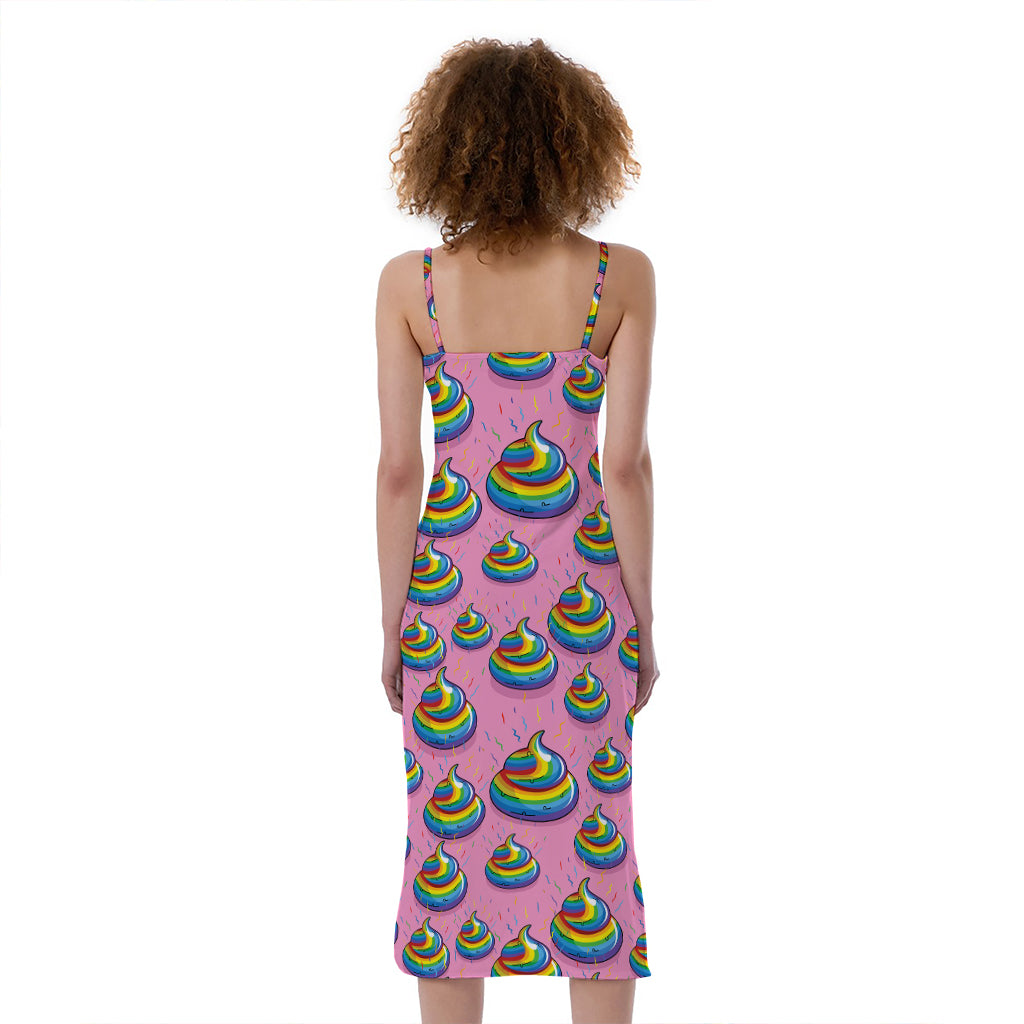Rainbow Poop Pattern Print Slim Fit Midi Cami Dress