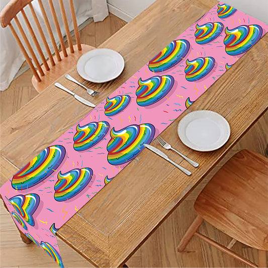 Rainbow Poop Pattern Print Table Runner