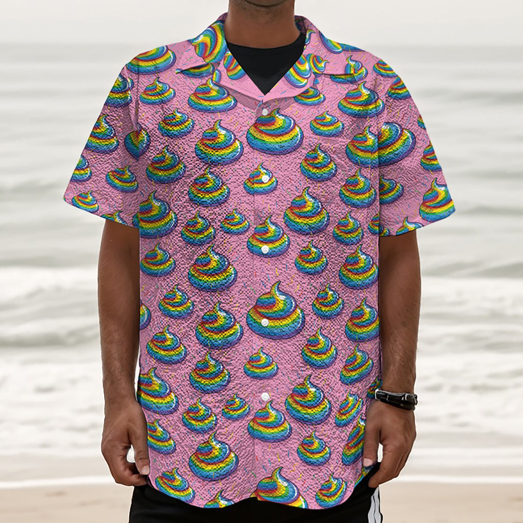 Rainbow Poop Pattern Print Textured Short Sleeve Shirt