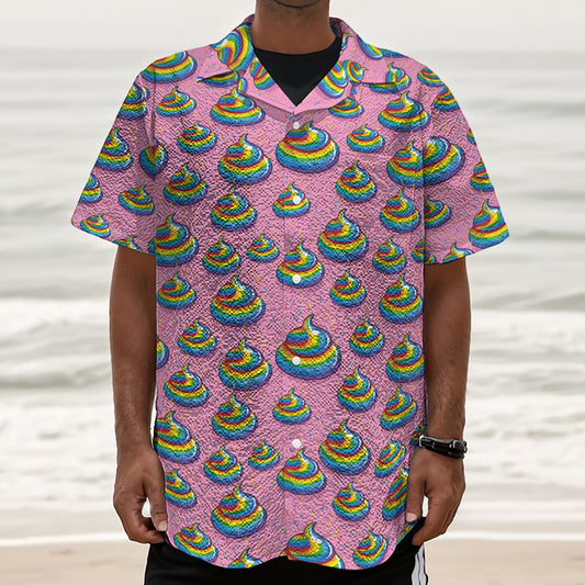 Rainbow Poop Pattern Print Textured Short Sleeve Shirt