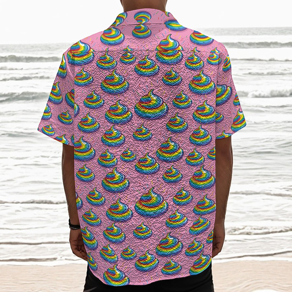 Rainbow Poop Pattern Print Textured Short Sleeve Shirt