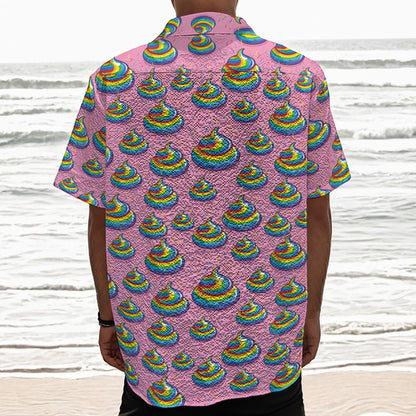 Rainbow Poop Pattern Print Textured Short Sleeve Shirt
