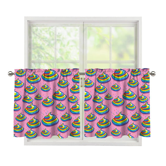 Rainbow Poop Pattern Print Tier Curtains