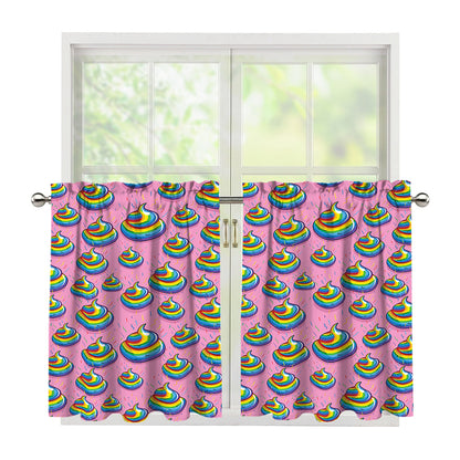 Rainbow Poop Pattern Print Tier Curtains